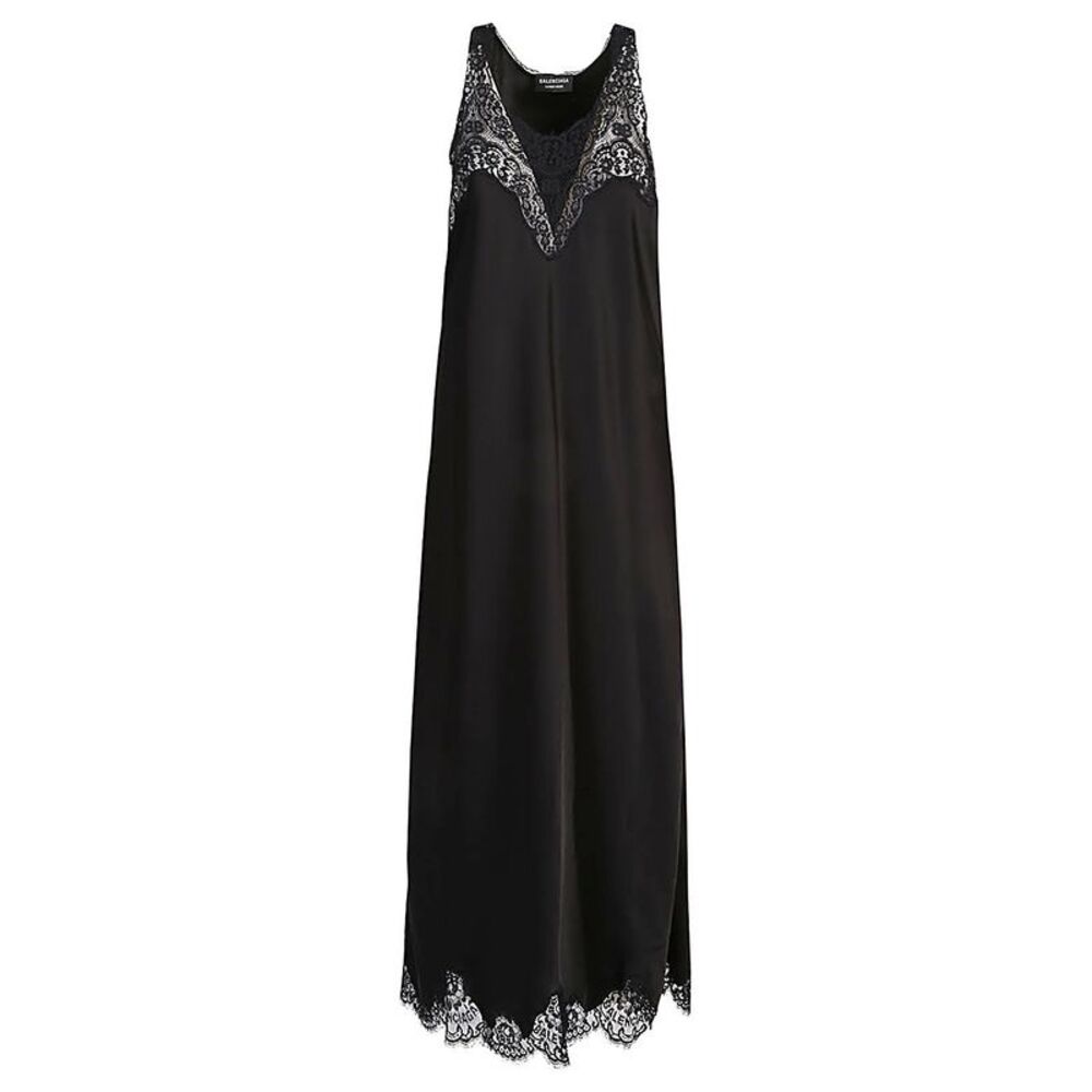 Balenciaga Women's Lace Trim Long Length Sleeveless V-Neckline Dress